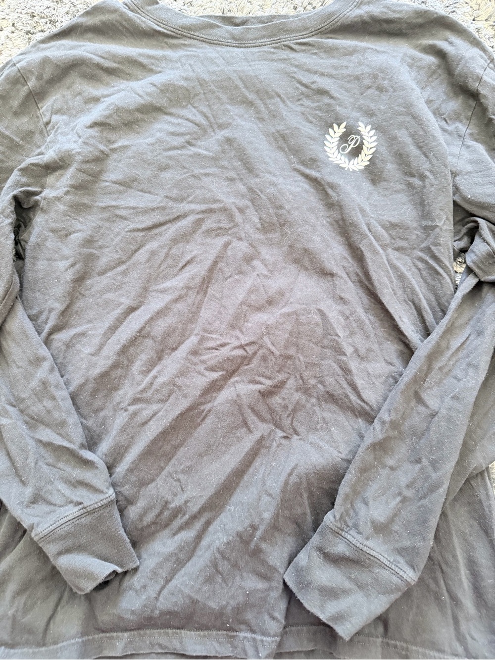 PINK Victoria's Secret Charcoal Long-Sleeve Crew with White Laurel Crest